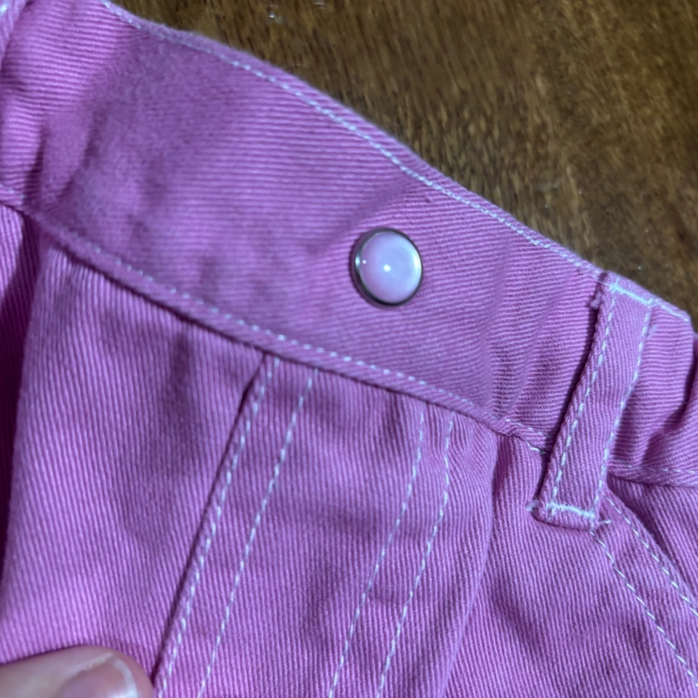 Size 24 months, pink Harley Davidson, jeans, plaid cuff, pearl button EUC - Picture 3 of 6